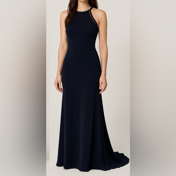 Night Way Collections Dresses & Skirts - Night Way Collections Deep Blue Formal Gown with Mesh Bodice Detail and Slit